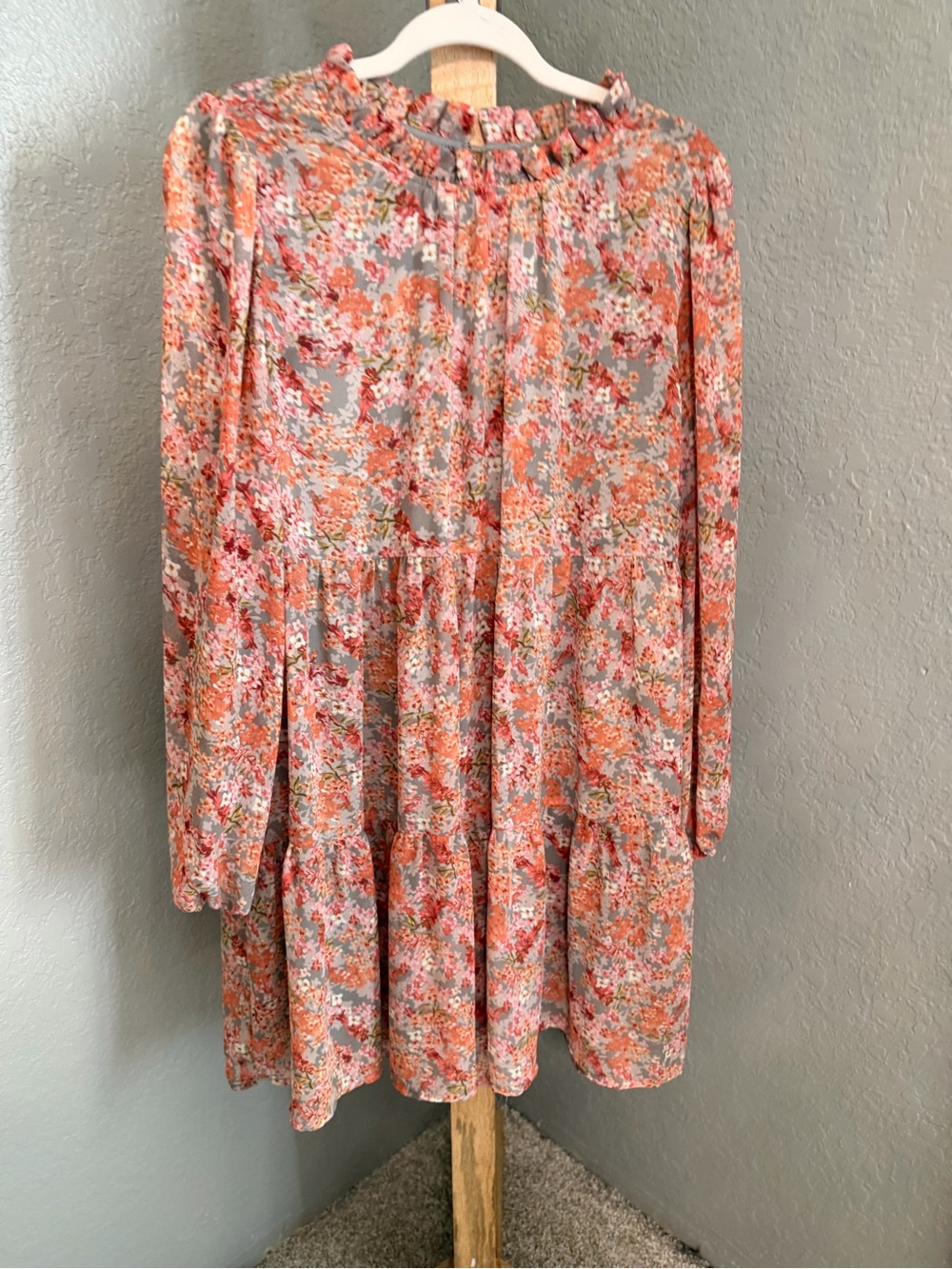 JODIFL Floral Tiered A-Line Skirt - Coral Pink Multi - SO cute with boots.